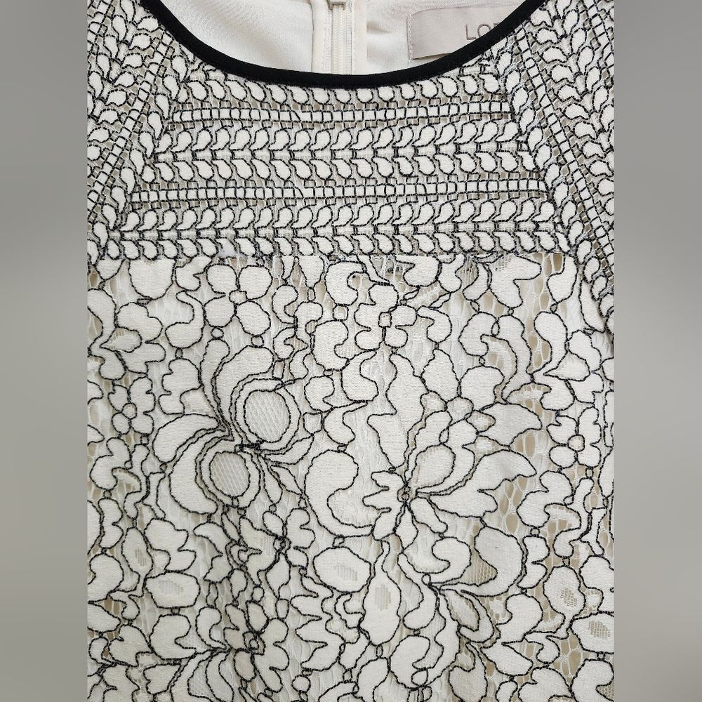 LOFT Black and Cream Floral Lace Midi Dress - Picture 3 of 12